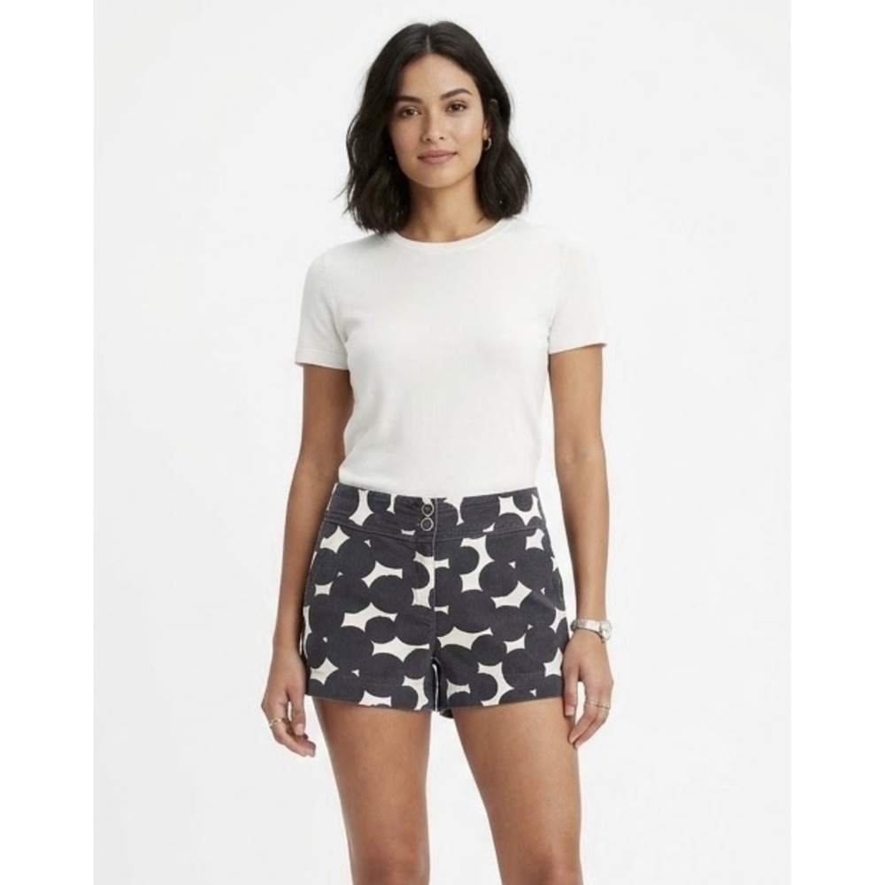Ann Taylor Loft Shorts Women's 4 Black White Mini Low Rise Printed Flat Front